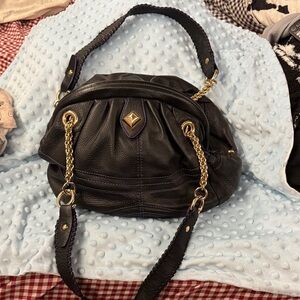 Black Leather Chain-Handle Women's Shoulder Bag